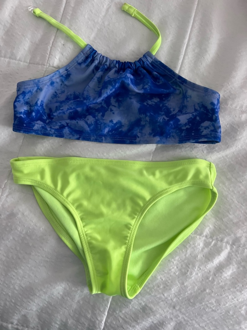 wonder nation Blue Tie-Dye Halter Bikini Top & Neon Yellow-Green Bottom